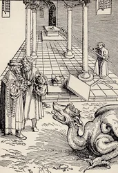 Der Bau des Tempels, nach einem Holzschnitt aus der Septemberbibel von Martin Luther, aus „The Freemason“ von Eugen Lennhoff, veröffentlicht 1932